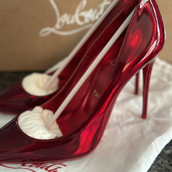 Christian Louboutin Kate 100 Patent Psychic Red Pumps - Picture 1 of 9